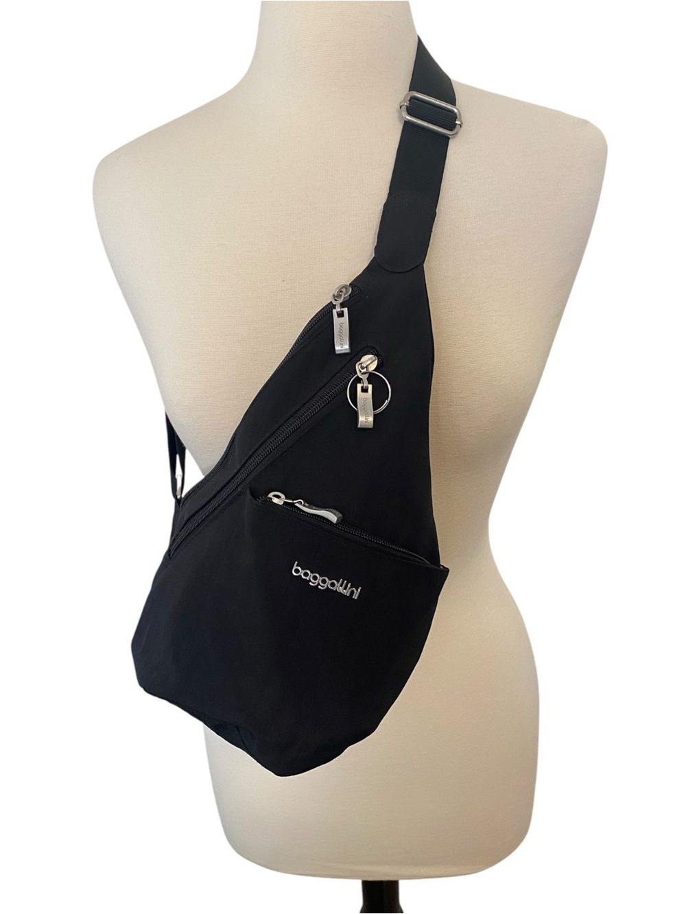 Baggallini Mini Sling Crossbody Bag Black Nylon Travel Backpack